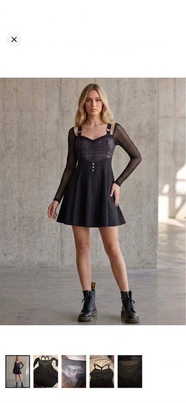 KILLSTAR Stormcloud Grey/Black Cold-Shoulder Plaid Dress
